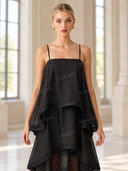 Egant Black Polka Dot Tiered Ruffle Maxi Dress