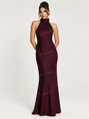 Elegant Halter Neck Rose Detail Maxi Dress