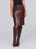 Fitted Knit Top & Croc Embossed Midi Skirt Two Piece Set