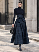 Exquisite High-neck Stretch Top And Plaid Skirt Two-piece Set