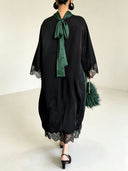 Elegant Color-Block Reversible Satin Lace-Trim Maxi Dress