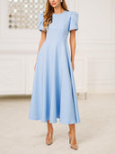 Elegant High-neck Bud Sleeve Midi Dress