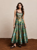 Retro Paisley Print Square-Neck Flared Maxi Dress