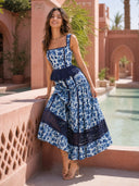 Floral Print Square Neck Peplum Lace Trim Two-Piece Set