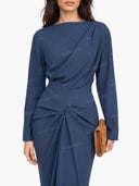 Boat Neck Pleated Slim Fit Maxi Dress