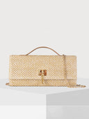 Rectangular Straw Woven Top Handle Clutch Crossbody Bag
