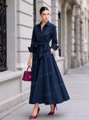 Minimalist Lace-up Design Long Sleeve Maxi Dress