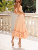 Elegant Spaghetti Strap Bubble Hem Midi Dress