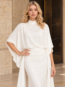 Minimalist Cape Top & Ruched Maxi Skirt Set