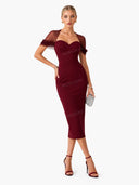 Elegant Sweetheart Neck Mesh Sleeve Bodycon Midi Dress