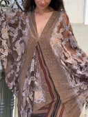 Elegant Lace Overlay V-Neck Chiffon Maxi Dress