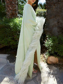 Elegant Feather Trim One Shoulder Slit Maxi Dress