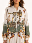 Exotic Jungle Print Zip-Up Long Sleeve Shirt