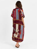 Retro Equestrian Print Shirt Midi Dress