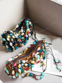Bohemian Multicolor Stone Beaded Hobo Underarm Shoulder Bag
