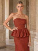 Elegant Strapless Ruched Skirt Two-Piece Set