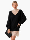 Elegant Lace Trim Knit Mini Dress