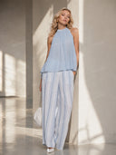 Elegant Sleeveless Top & Striped Wide-Leg Pants Set