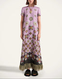 Boho Baroque Print Feather Trim Maxi Dress