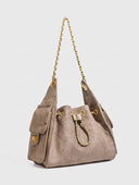 Suede Quilted Chain Shoulder Bucket Bag