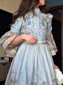 Retro Garden Print Flared Sleeve Midi Dress