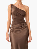 Elegant One Shoulder Neck Pleated Party Maxi Dress