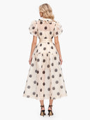Elegant Polka Dot Organza Puff Sleeve Midi Dress