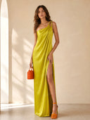 Asymmetrical-Neck Off-Shoulder A- Line Dress