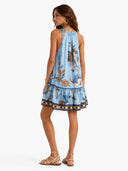 Unique Floral Print Linen Tiered Mini Dress