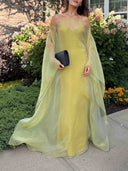 Elegant Sheer Chiffon Cape Sleeve Slip Maxi Dress