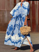 Casual Baroque Print High-Neck Kaftan Maxi Dress