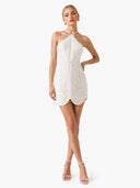 Elegant Satin Fringe Halter Backless Mini Dress