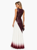 Elegant Colorblock Ruched Waist Pleated Maxi Dress