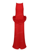 Sexy Floral Applique Draped Waist Sheer Maxi Dress