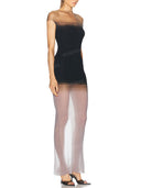 Sexy Sheer Mock Neck Bodycon Maxi Dress