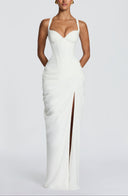 Ruched Spaghetti Strap Slit Maxi Dress