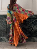 Retro Bohemian Floral Print V-Neck Kaftan Maxi Dress