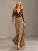 Elegant Long-Sleeved Velvet Jumpsuit And Skirt Two-Piece Set