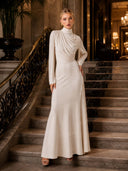 Pleated Design Ribbon Maxi Dress