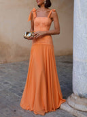 Elegant Lace Bodice Tie-Shoulder Chiffon Maxi Dress
