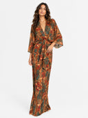 V-Neck Printed Slit Streamer Design Maxi Dress