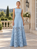 Elegant Lace Boat Neck Sleeveless Maxi Dress