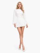 Pleated Design Long Sleeve Mini Dress