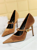 Buckle Strap Cap Toe Stiletto Pumps
