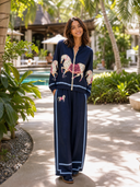 Exquisite Satin Horse Print Zip Jacket & Wide-Leg Pants Two-Piece Set