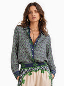 Unique Geometric Pattern Printed Satin Long-sleeved Shirt