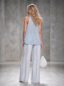Elegant Sleeveless Top & Striped Wide-Leg Pants Set