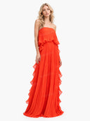 Elegant Strapless Pleated Ruffled Chiffon Maxi Dress