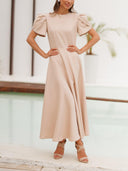 Elegant High-neck Bud Sleeve Midi Dress