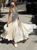 Elegant Faux Leather Ruffle Hem Maxi Dress